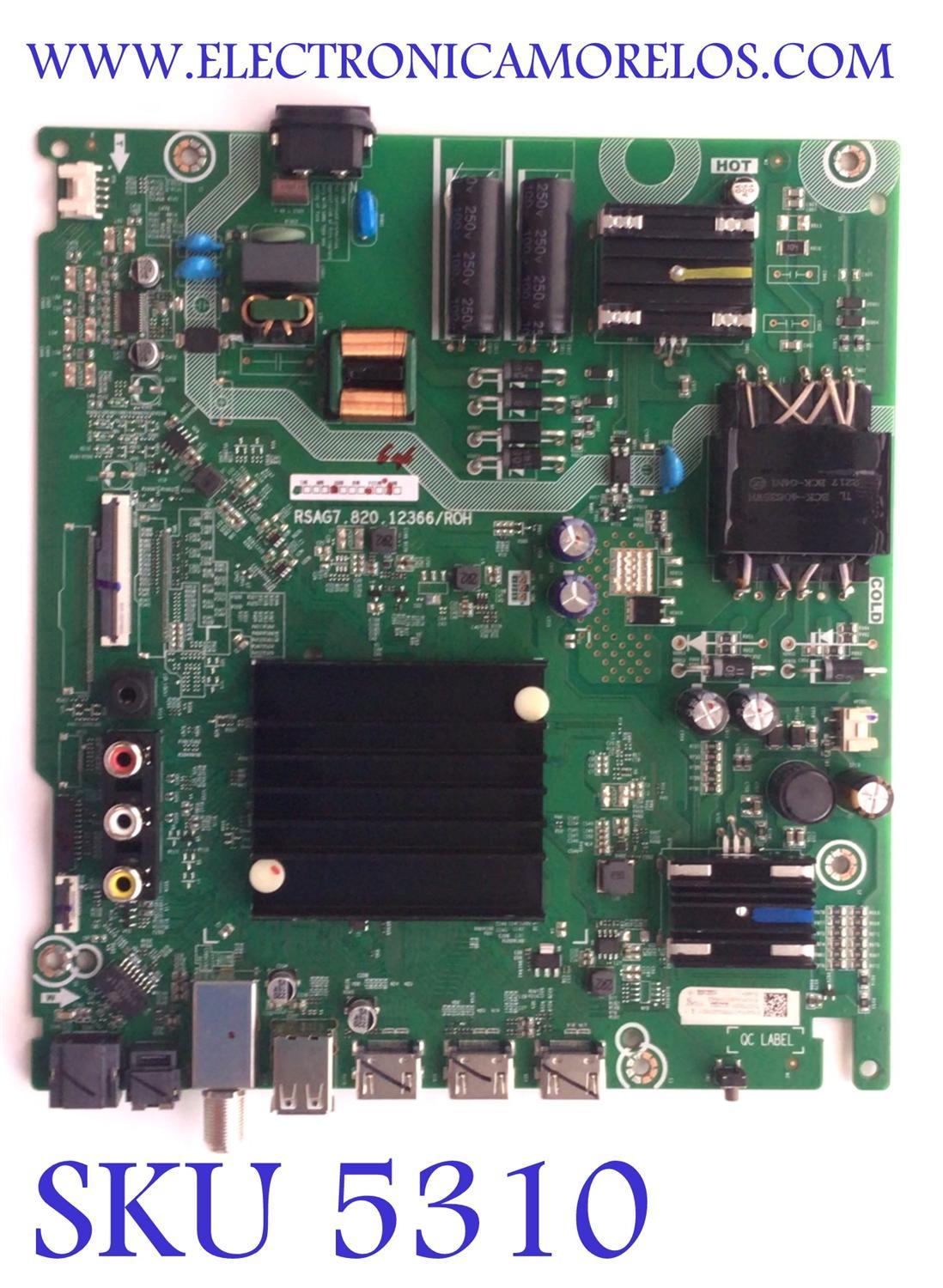 MAIN FUENTE (COMBO) PARA TV HISENSE ((GOOGLE TV)) / NUMERO DE PARTE 315241 / RSAG7.820.12366/ROH / 315240 / 505A53FUA(0011) / PANEL HD500Y1U91-T0L2\GM\GCKD3A\ROH / DISPLAY CV500U2-L01 REV:02 / MODELOS 50A6H / 50A65H 505A53FUA